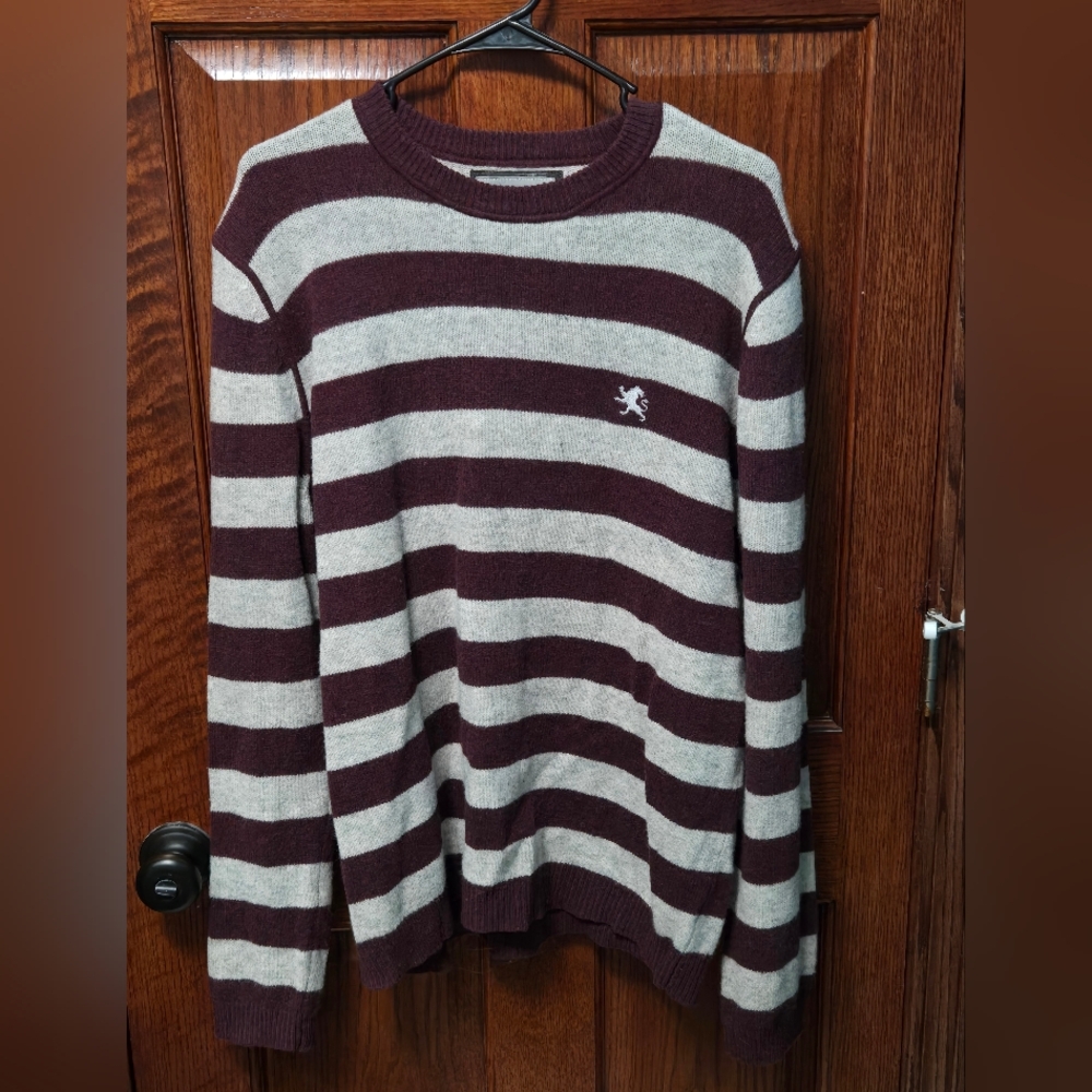 Striped Maroon and Gray Sweater
